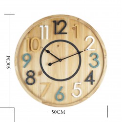 Rebecca Mobili Horloge Murale En Bois Suspendues Design, MDF, Ronde, Décoration Intérieure 50 cm