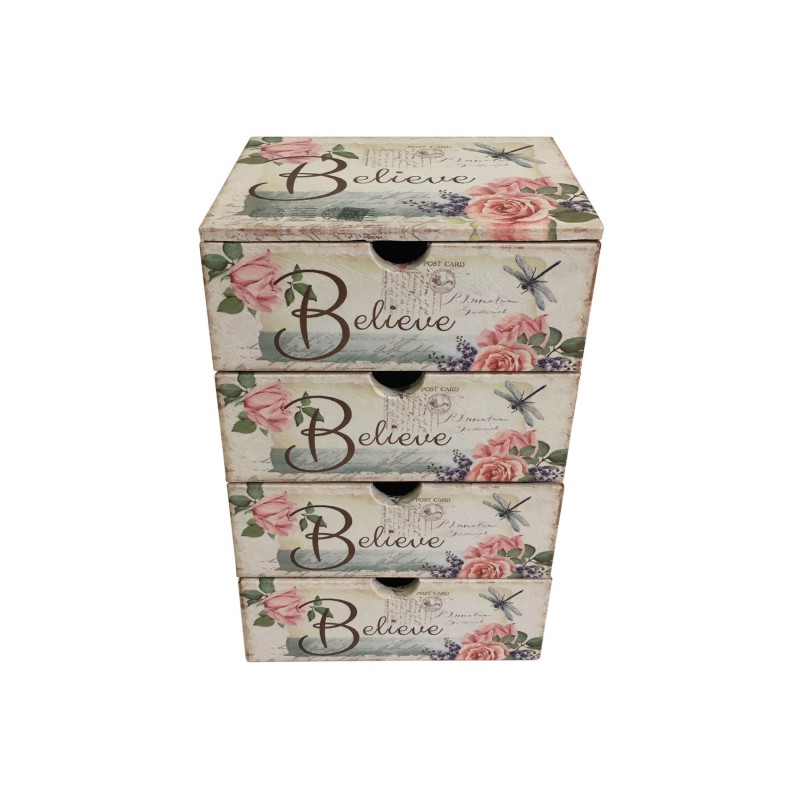 Rebecca Mobili Cassettiera Portagioie Porta Gioielli con 4 Cassetti in Legno Bianco Rosa Donna