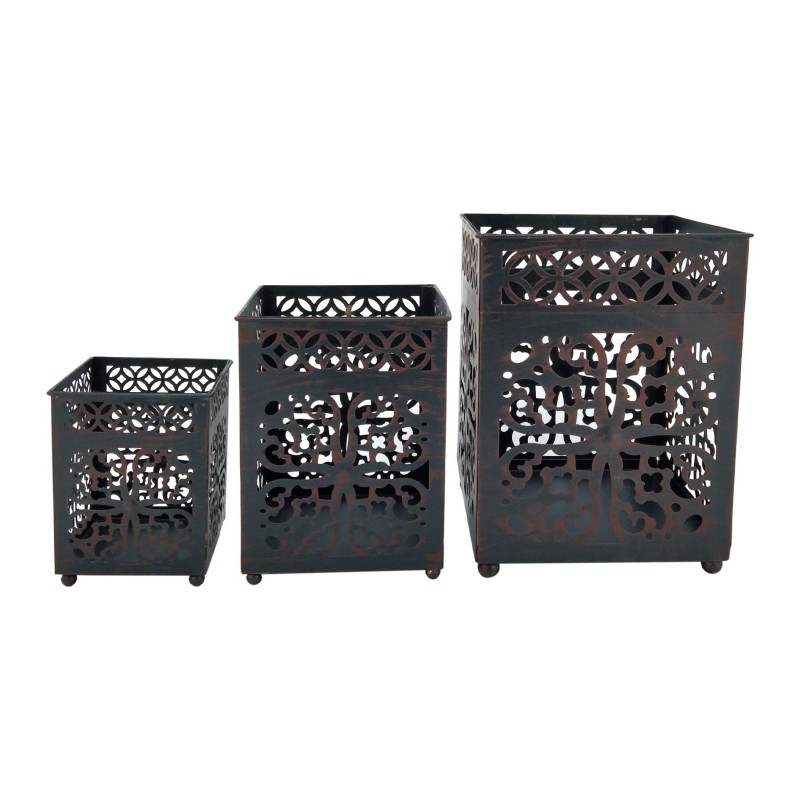 Rebecca Mobili Conjunto 3 Lanternas de Metal Negro Porta Velas Marroquinas Interior e Exterior