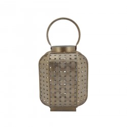 Rebecca Mobili Large Moroccan Gilded Metal Lantern Candleholder Indoor/Outdoor