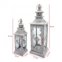 Rebecca Mobili Set of 2 Large White Metal Shabby Candleholder Lanterns for Outdoor and Indoor use