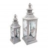 Rebecca Mobili Set of 2 Large White Metal Shabby Candleholder Lanterns for Outdoor and Indoor use