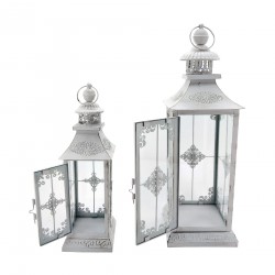 Rebecca Mobili Shabby Lantaarns Set 2 Witte Decoratieve Bloem Kandelaars PVC Metaal Voor Bruiloften