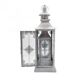 Rebecca Mobili Set of 2 Large White Metal Shabby Candleholder Lanterns for Outdoor and Indoor use