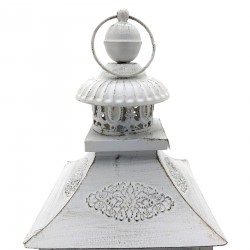 Rebecca Mobili Set of 2 Large White Metal Shabby Candleholder Lanterns for Outdoor and Indoor use