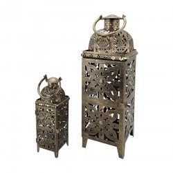 Rebecca Mobili Conjunto de 2 Porta Velas Marroquinas de Metal Dourado Grandes Lanternas Marroquinas Interior Exterior