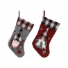 Rebecca Mobili 2 Christmas Stockings Epiphany Befana Fabric Red Grey with Elf Gnome