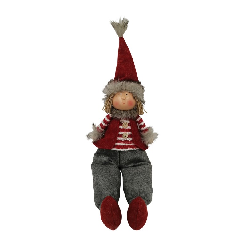 Rebecca Mobili Nordic Elf Kerstkabouter Polyester Grijs Rood Wit Kerstdecoratie