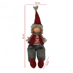 Rebecca Mobili Nordic Elf Kerstkabouter Polyester Grijs Rood Wit Kerstdecoratie