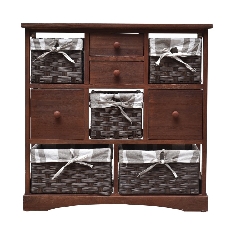 Mobili Rebecca Cupboard Storage Unit Brown 5 Baskets 4 Drawers 69x69x30