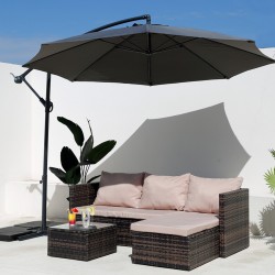 Rebecca Mobili Dark Grey Garden Umbrella 3x3 Decentralised Parasol Steel Pole for Outdoors