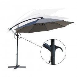 Rebecca Mobili Dark Grey Garden Umbrella 3x3 Decentralised Parasol Steel Pole for Outdoors