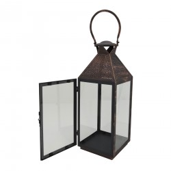 Rebecca Mobili Conjunto de 2 Lanternas Porta Velas em PVC Castanho e Metal para Interior e Exterior