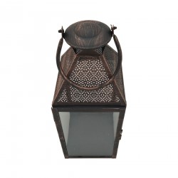 Rebecca Mobili Set of 2 Large Brown Metal and PVC Candleholder Lanterns for Indoor and Outdoor use