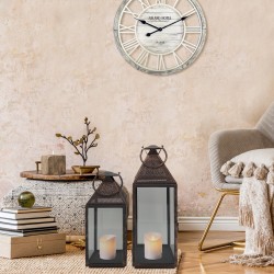 Rebecca Mobili Set of 2 Large Brown Metal and PVC Candleholder Lanterns for Indoor and Outdoor use