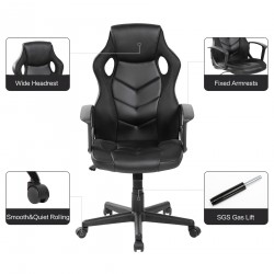 Rebecca Mobili Gaming Chair Executive Desk Chair in Black Synthetic Leather