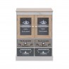 Rebecca Mobili Showcase Cabinet Shabby with 4 Drawers 2 Doors in White Beige Grey Wood