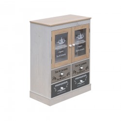 Rebecca Mobili Armario Shabby con 4 cajones y 2 puertas en madera blanca, beige y gris