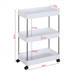 Rebecca Mobili Kitchen Trolley with 4 Wheels Storage 3 Plastic Shelves White