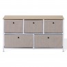 Rebecca Mobili Low Chest of Drawer Cabinet with 5 Drawers in Metal and White Beige Fabric