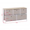 Rebecca Mobili Low Chest of Drawer Cabinet with 5 Drawers in Metal and White Beige Fabric