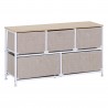 Rebecca Mobili Low Chest of Drawer Cabinet with 5 Drawers in Metal and White Beige Fabric