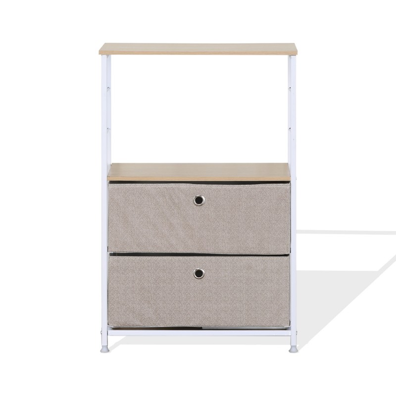 Rebecca Mobili Meuble de rangement a tiroirs Bois Métal et Tissu Blanc Beige avec 1 étagère