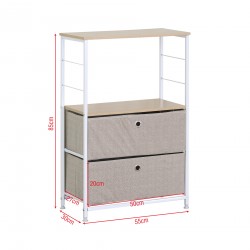 Rebecca Mobili Meuble de rangement a tiroirs Bois Métal et Tissu Blanc Beige avec 1 étagère