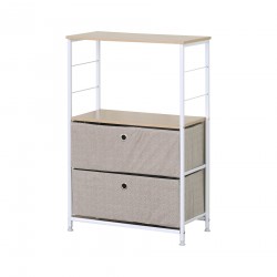 Rebecca Mobili Gabinete con cajones de madera, metal y tela, blanco y beige, con 1 estante