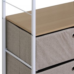 Rebecca Mobili Wood Metal and Fabric White Beige Vintage Drawer Cabinet with 1 Shelf