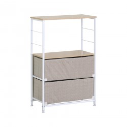 Rebecca Mobili Meuble de rangement a tiroirs Bois Métal et Tissu Blanc Beige avec 1 étagère