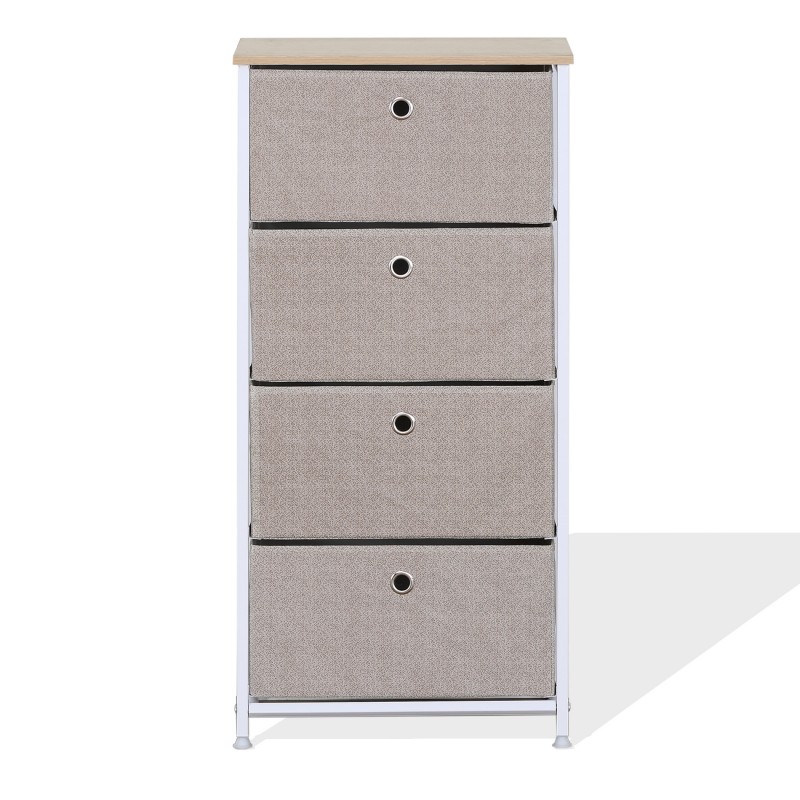 Rebecca Mobili Meuble haut à tiroirs Commode 4 tiroirs pliants en métal et tissu blanc beige