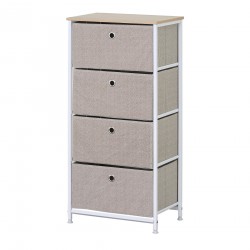 Rebecca Mobili Meuble haut à tiroirs Commode 4 tiroirs pliants en métal et tissu blanc beige