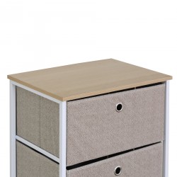 Rebecca Mobili Meuble haut à tiroirs Commode 4 tiroirs pliants en métal et tissu blanc beige