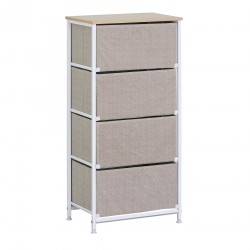 Rebecca Mobili Cajonera alta 4 cajones plegables de metal y tela blanco vintage beige