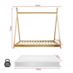 Rebecca Mobili Marco de cama para niños Cortina de madera natural 80x160 Habitación infantil