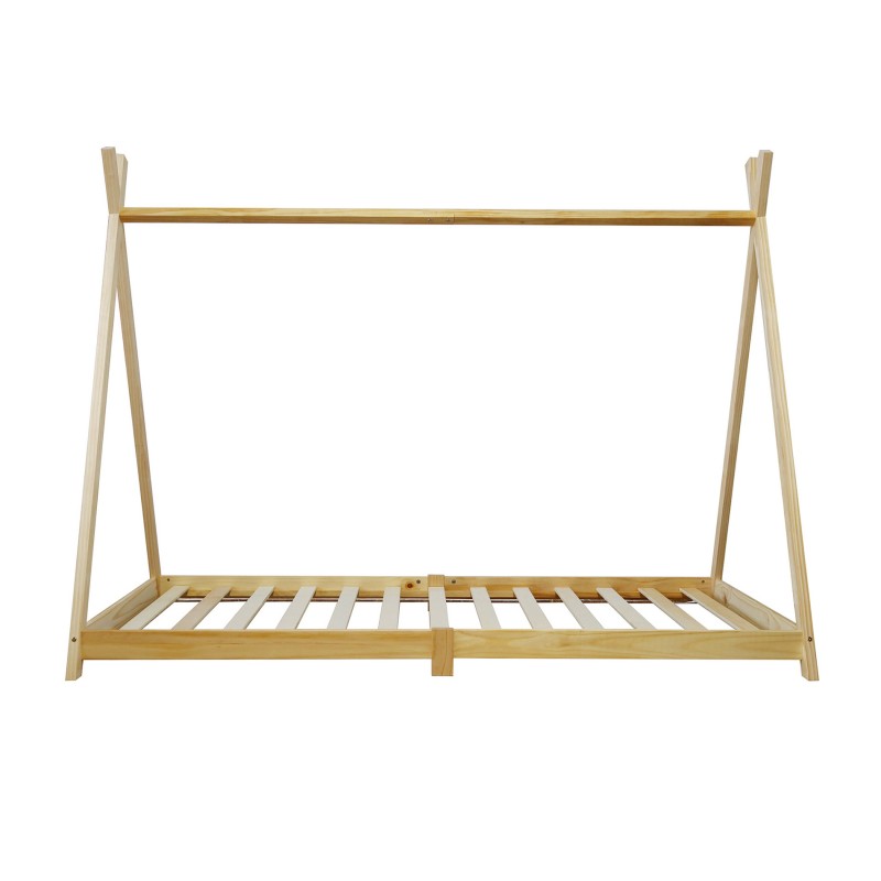 Rebecca Mobili Cadre de lit simple pour enfants Rideau en bois naturel 90x200 Chambre d'enfant