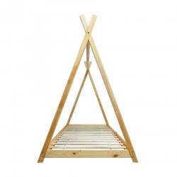 Rebecca Mobili Cadre de lit simple pour enfants Rideau en bois naturel 90x200 Chambre d'enfant