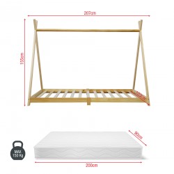 Rebecca Mobili Estrutura Cama de criança Cortina de Madeira Natural 90x200 Quarto de criança