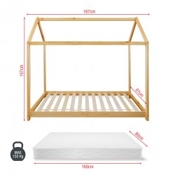 Rebecca Mobili Natural Wood House Shaped Children's Single Bed Frame 80x160