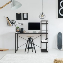 Rebecca Mobili PC Bureau Tafel met zwart hout metalen boekenkast modern thuiskantoor