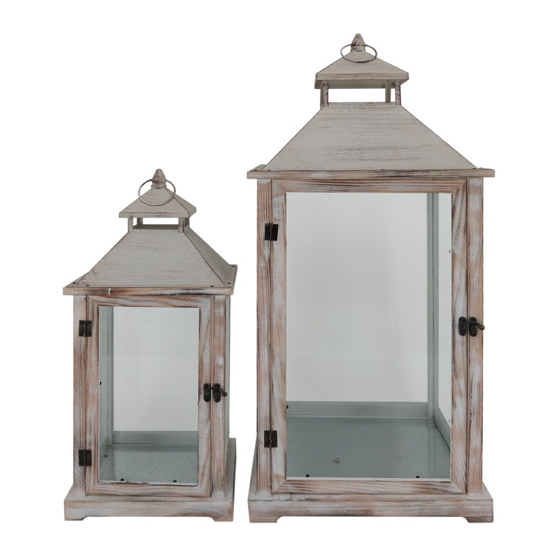 Rebecca Mobili Set 2 Lanterne Metallo Pvc Legno Chiaro Retro 72x32x27