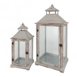 Rebecca Mobili Set 2 Lanterns Metal Pvc Light Wood Retro 72x32x27