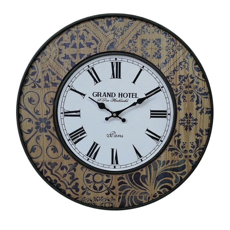 Rebecca Mobili Grande Horloge Murale Blanche Bleue Mdf Metal pour Cuisine Salon