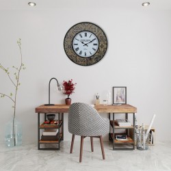 Rebecca Mobili Grande Horloge Murale Blanche Bleue Mdf Metal pour Cuisine Salon