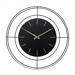 Rebecca Mobili Reloj de Pared Analógico Grande Metal Negro Dorado 50 cm