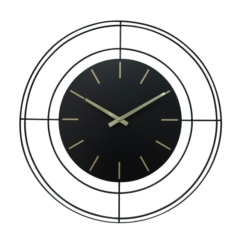 Rebecca Mobili Large Wall Clock Large Black Gold Metal Analog 50 cm