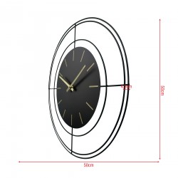 Rebecca Mobili Reloj de Pared Analógico Grande Metal Negro Dorado 50 cm