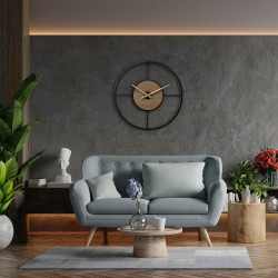 Rebecca Mobili Reloj de Pared Moderno Mdf Metal Negro Marrón para Casa Oficina