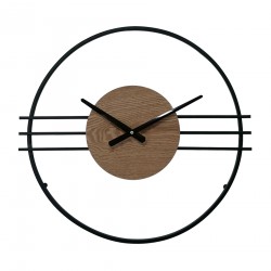 Rebecca Mobili Reloj de Pared Diseño Moderno Mdf Metal Negro Marrón 50 cm